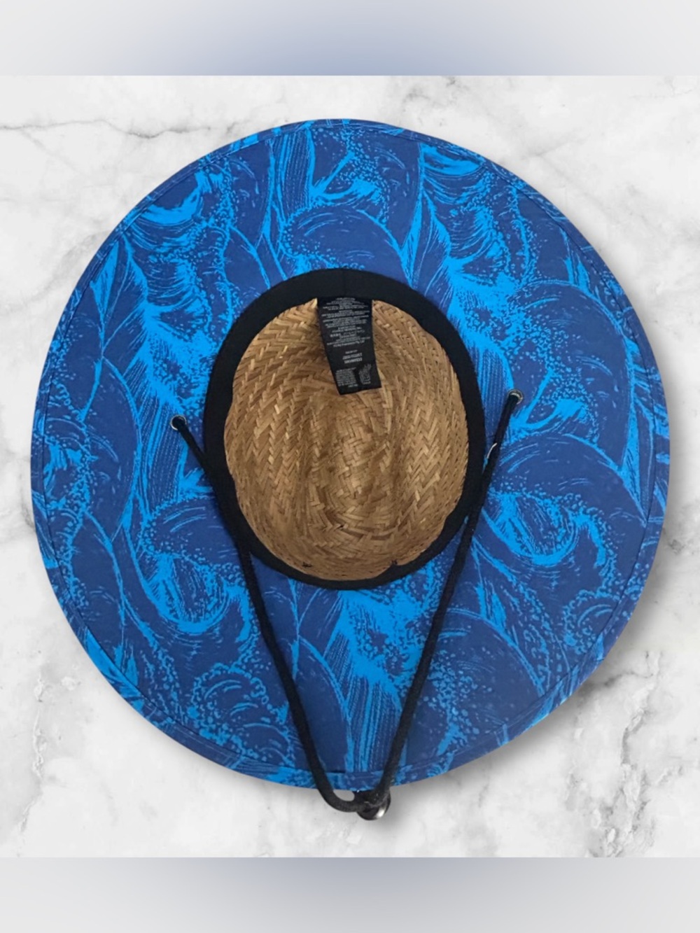 NWT Hurley Bayside Straw Lifeguard Hat Blue Wave Underside Brim OS Unisex Beach - Picture 3 of 10